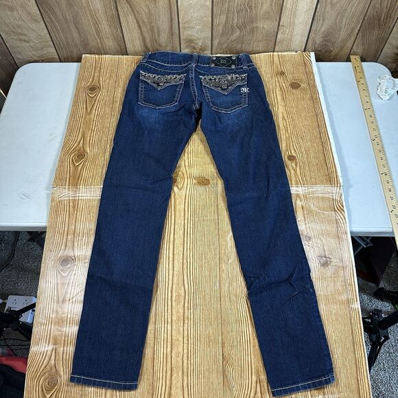 Miss Me Jeans Women’s 27 Blue Skinny JP46565 Sequence Embroidered Flap Pockets - Picture 13 of 16
